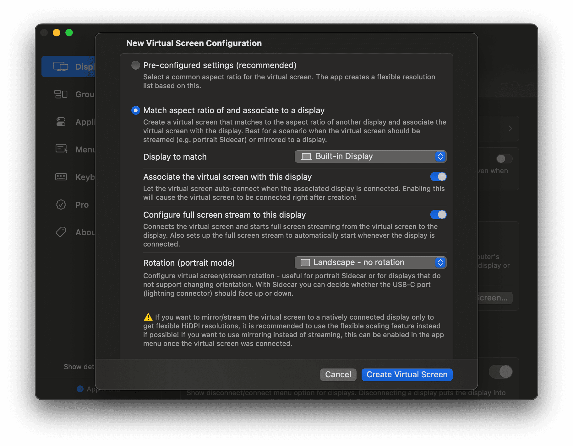 Creating a Virtual Display in BetterDisplay